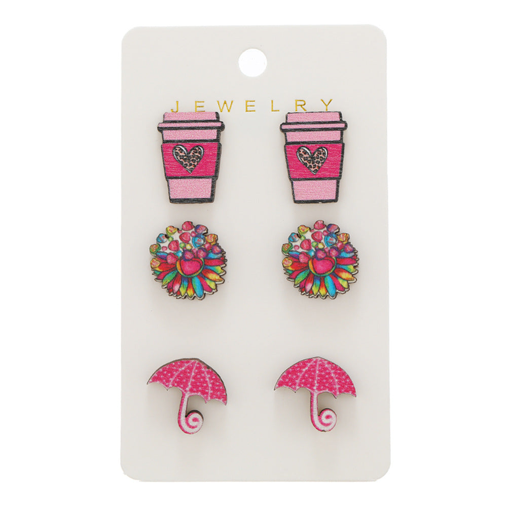 Wholesale of Valentine's Day Water Cups, Umbrellas, Printed Wooden Earrings